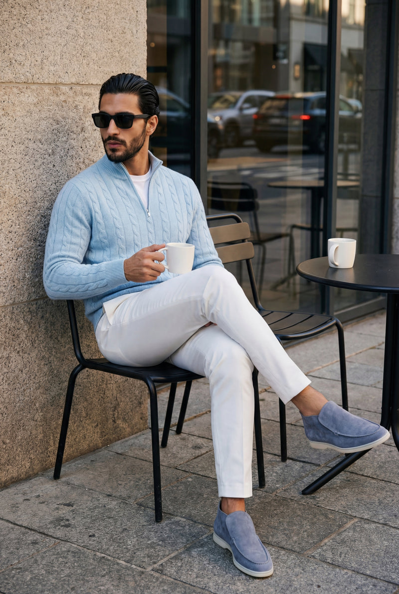 Como Cashmere Quarter Zip Baby Blue
