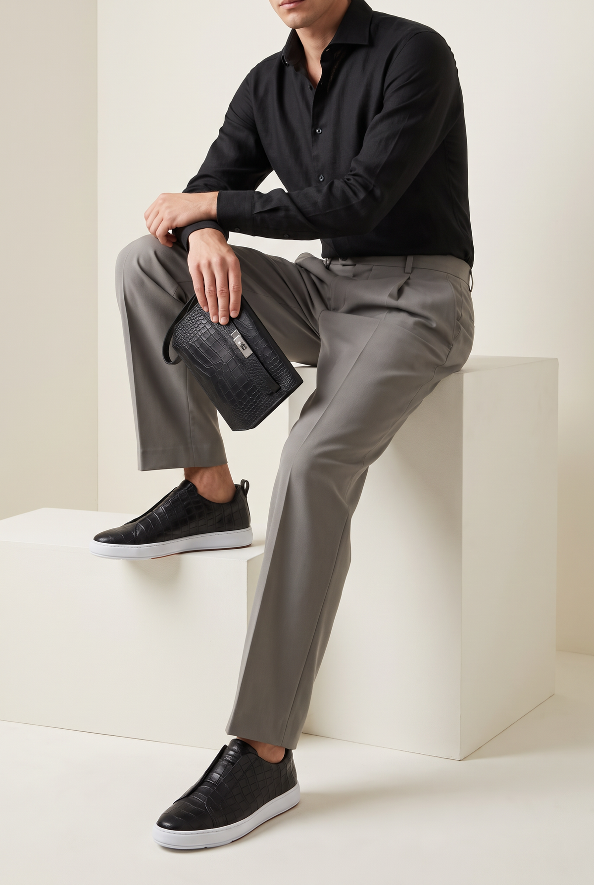 Monaco Crocodile Sneaker Black
