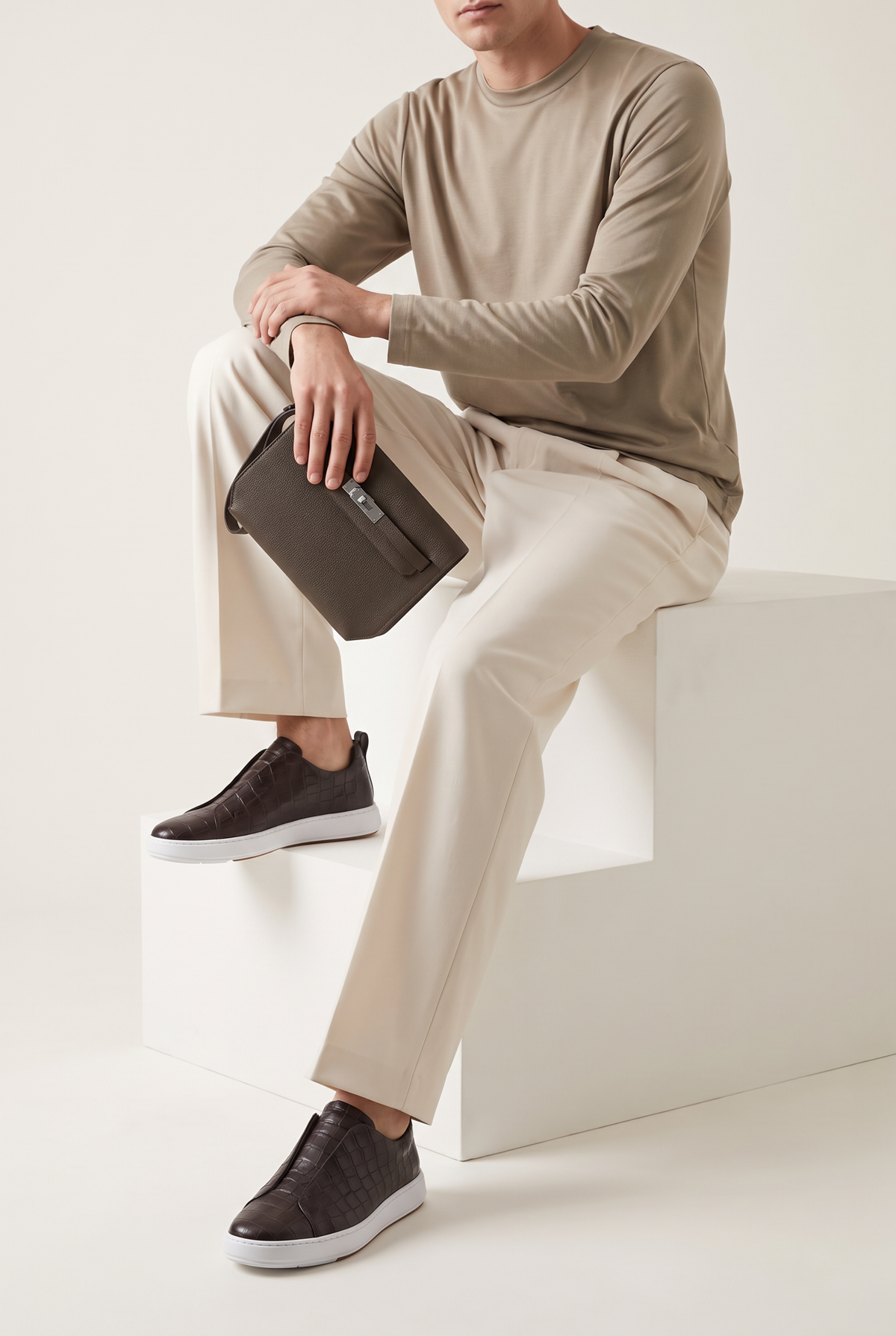 Monaco Crocodile Sneaker Espresso