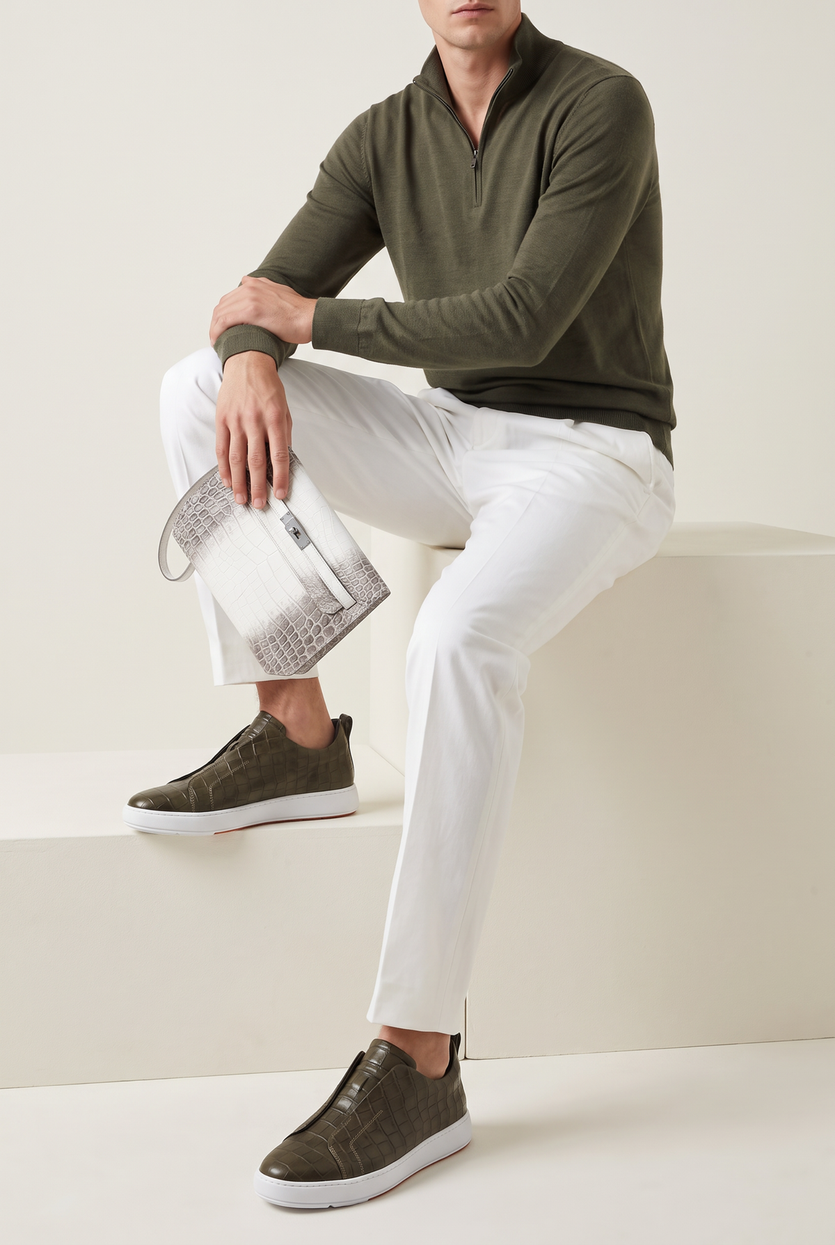 Monaco Crocodile Sneaker Olive
