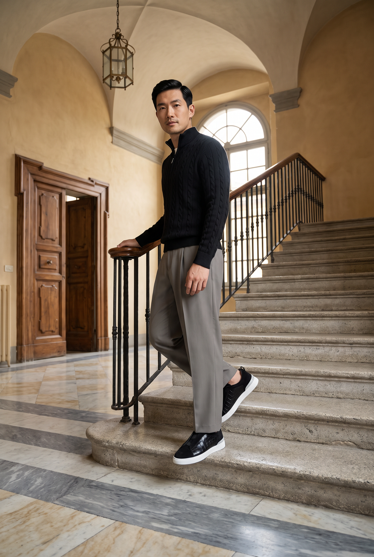 Monaco Suede Crocodile Sneaker Black