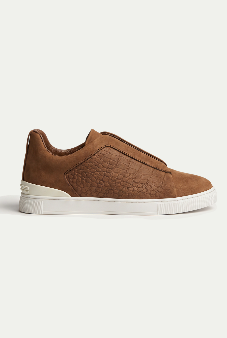 Monaco Suede Crocodile Sneaker Cognac