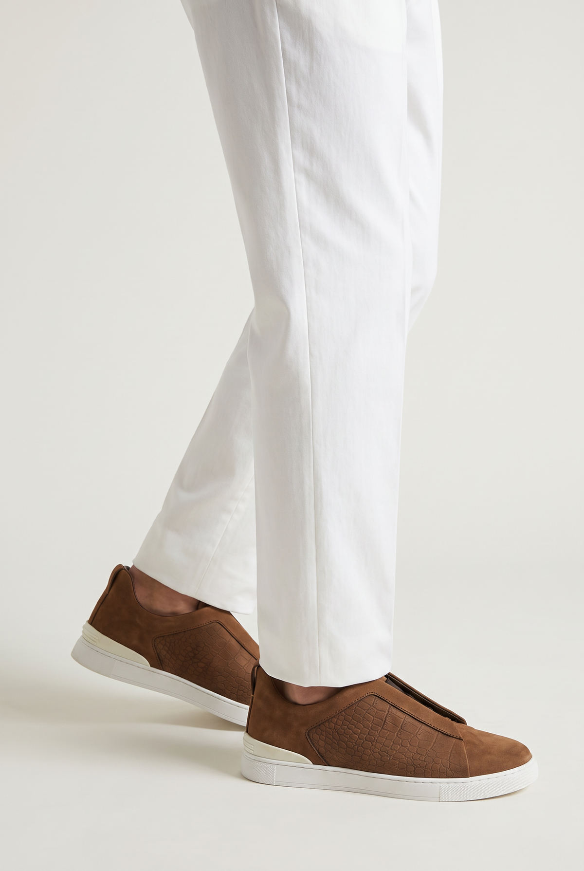 Monaco Suede Crocodile Sneaker Cognac