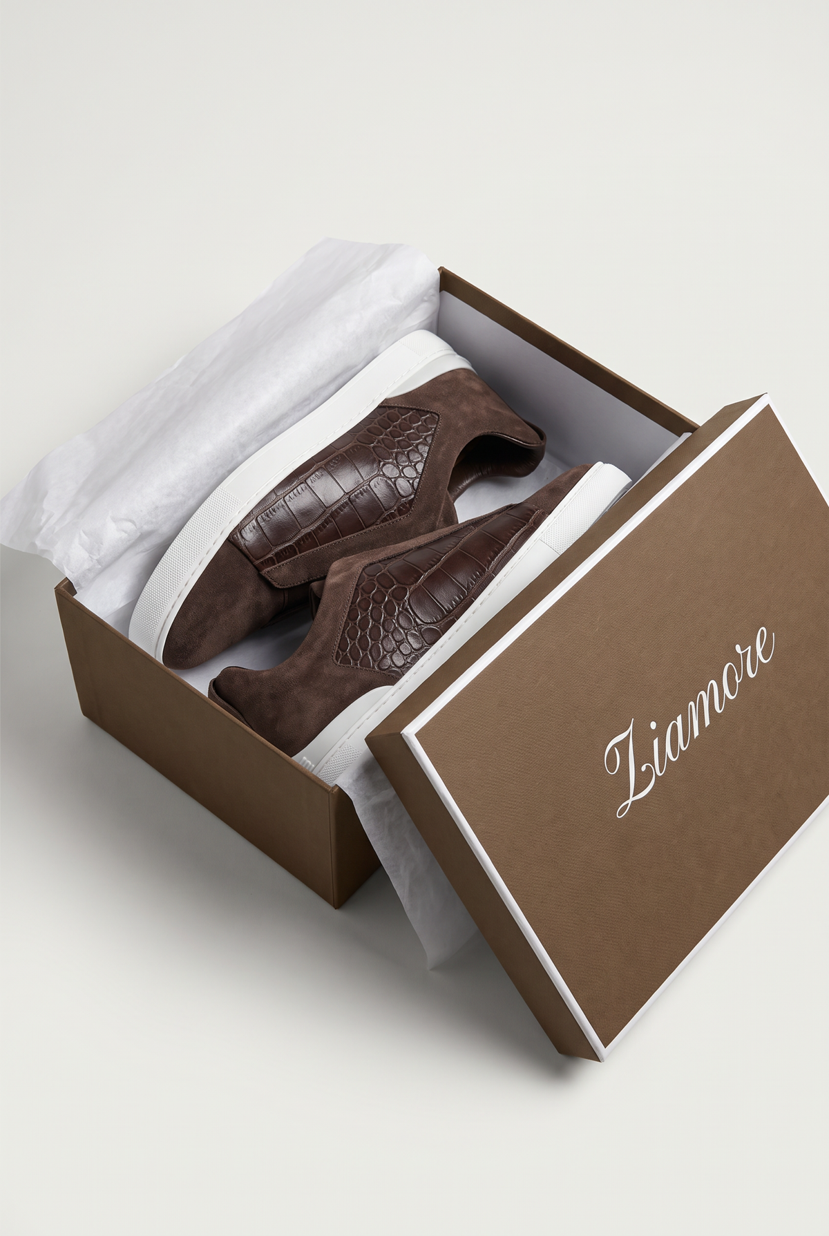 Monaco Suede Crocodile Sneaker Espresso