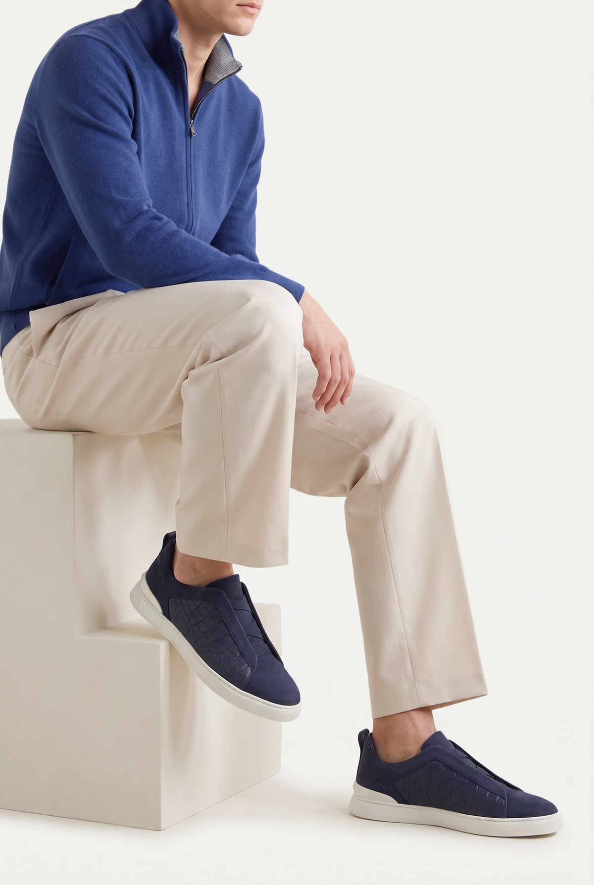 Monaco Suede Crocodile Sneaker Navy