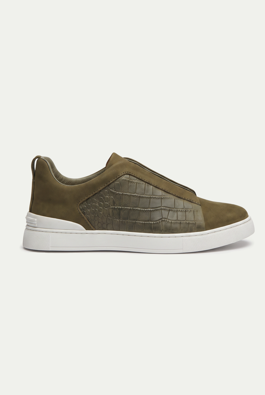 Monaco Suede Crocodile Sneaker Olive