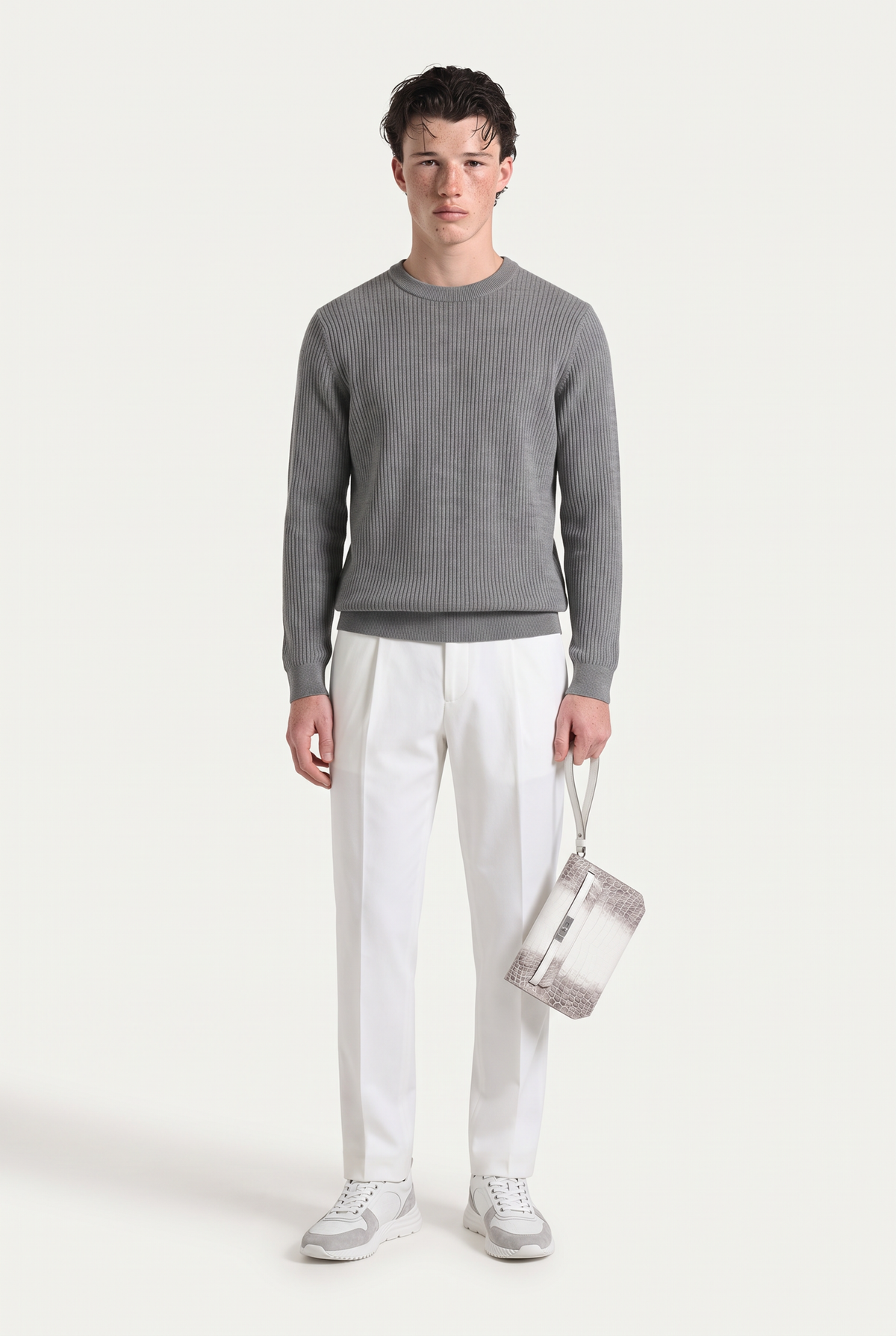 Rib Knit Crewneck Heather Grey