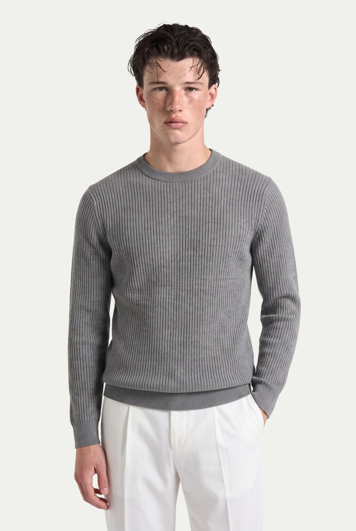 Rib Knit Crewneck Heather Grey
