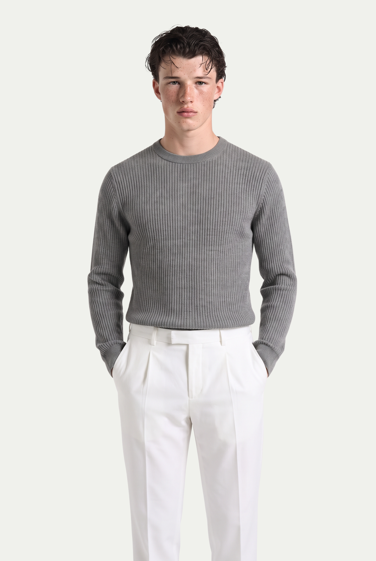 Rib Knit Crewneck Heather Grey