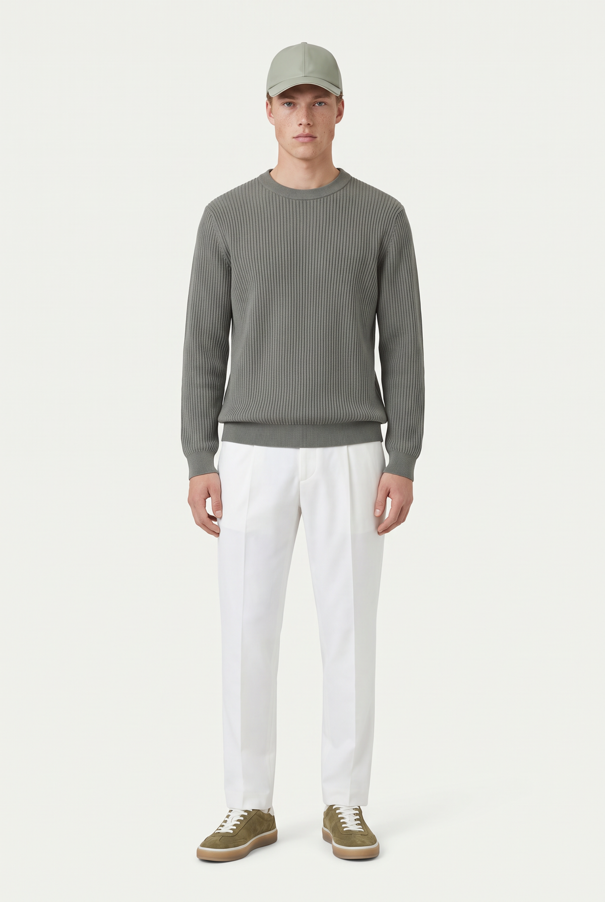 Rib Knit Crewneck Sage Grey