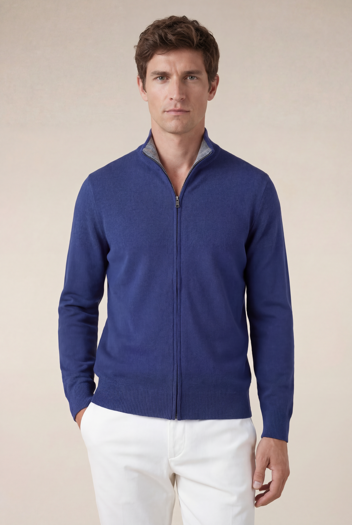 Sorrento Cashmere Full-Zip Knit Blue