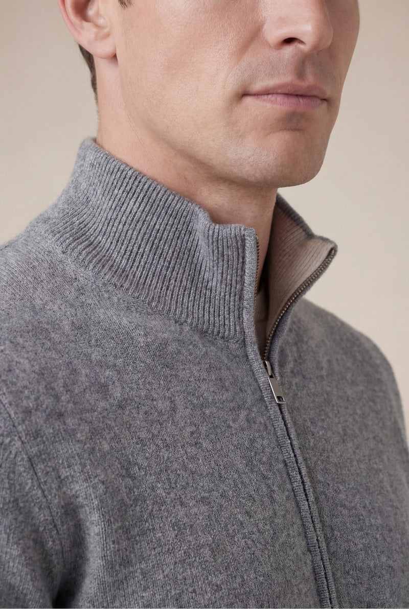 Sorrento Cashmere Full-Zip Knit Grey